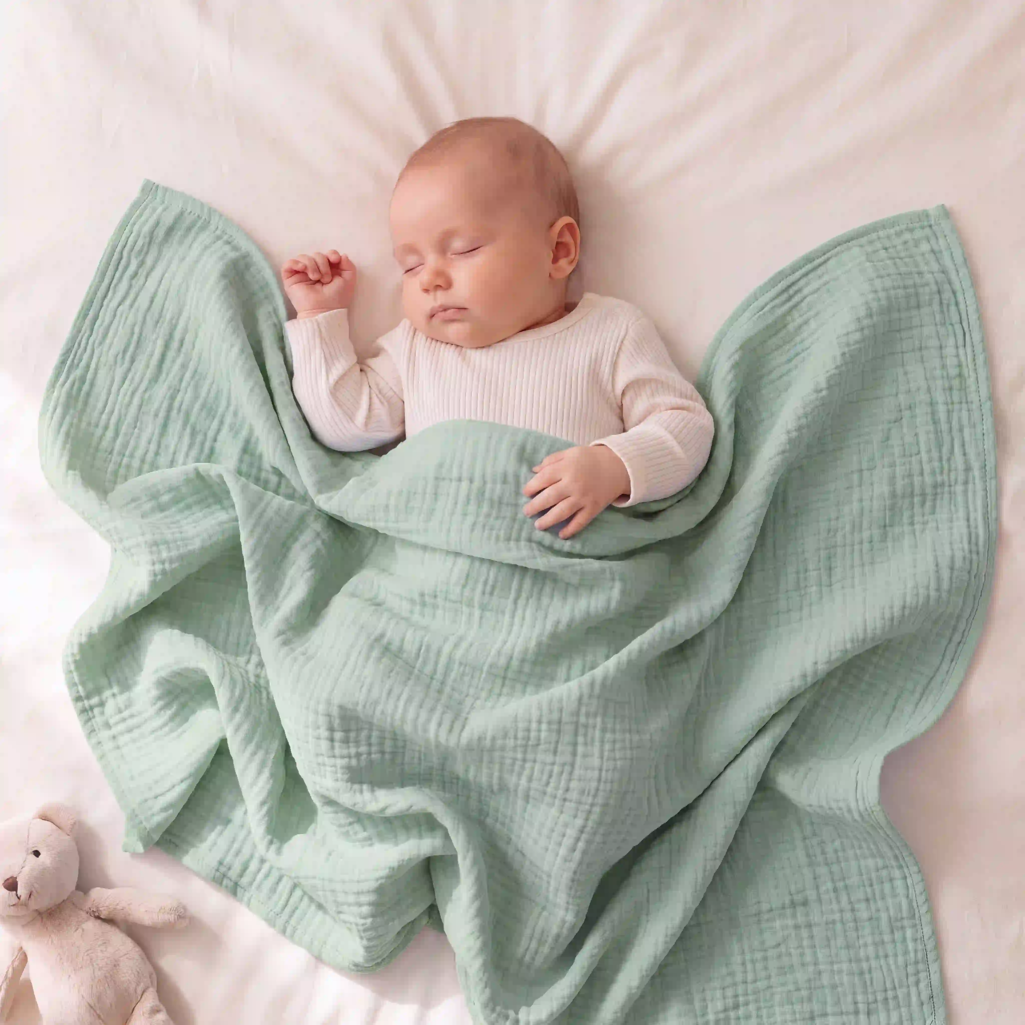 pic Bear Babydecke Kuscheldecke 70x100cm, grayed jade Musselin