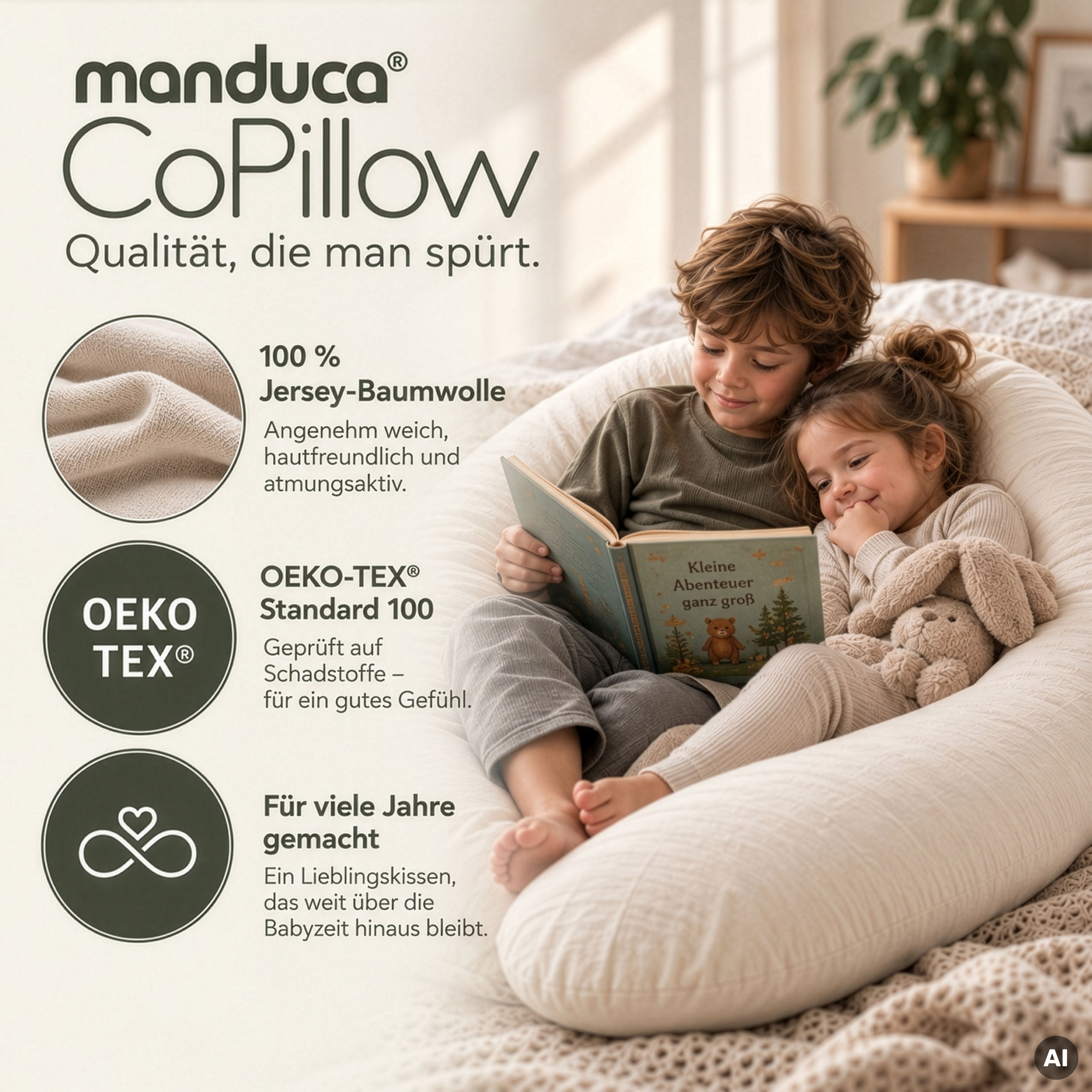 manduca CoPillow Soft Ivory mit Jersey-Baumwolle und OEKO-TEX Standard 100