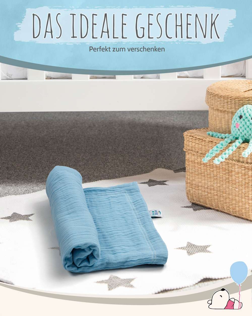 pic Bear Babydecke Kuscheldecke 70x100cm, Granit Musselin