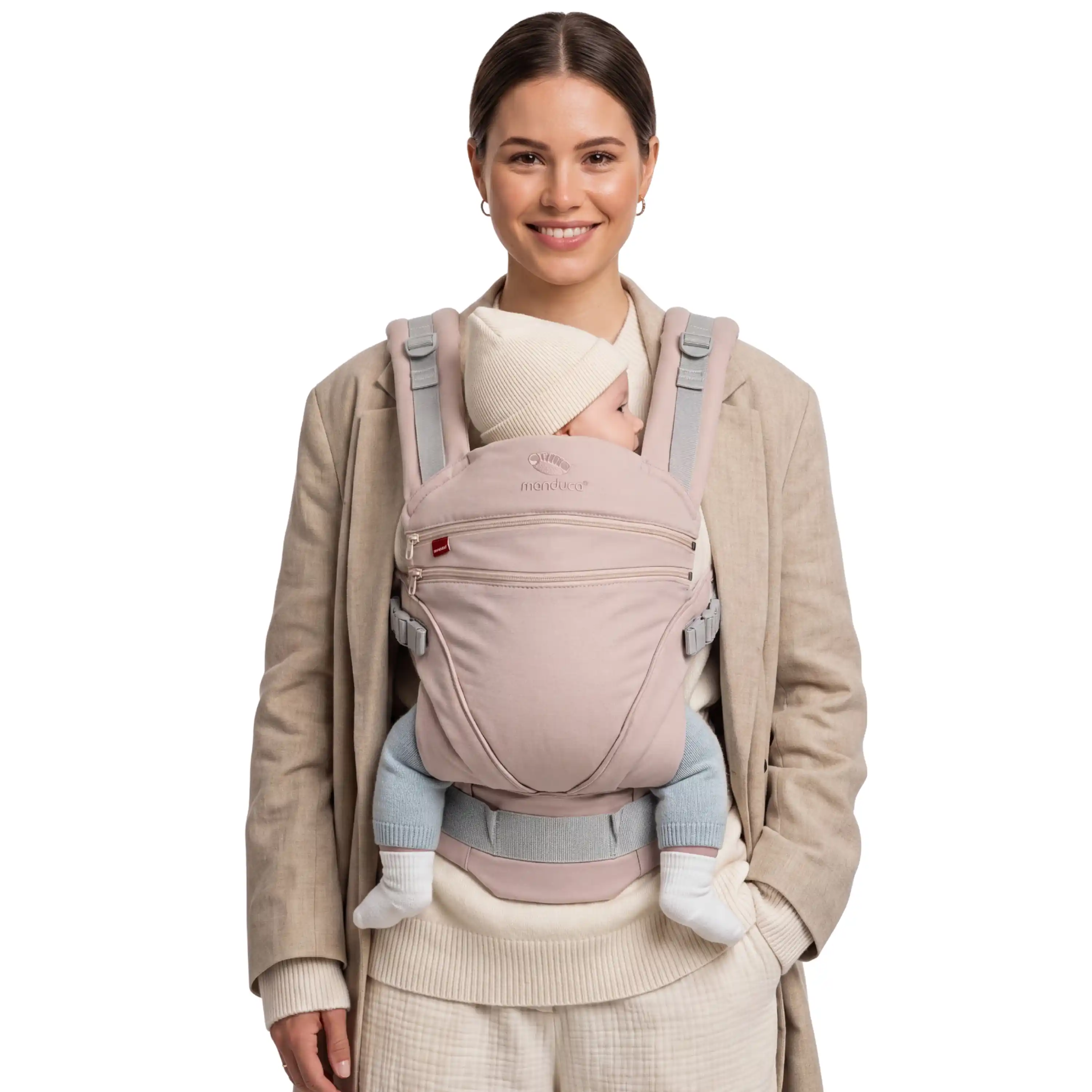 manduca XT Babytrage Happy Blush getragen mit Baby
