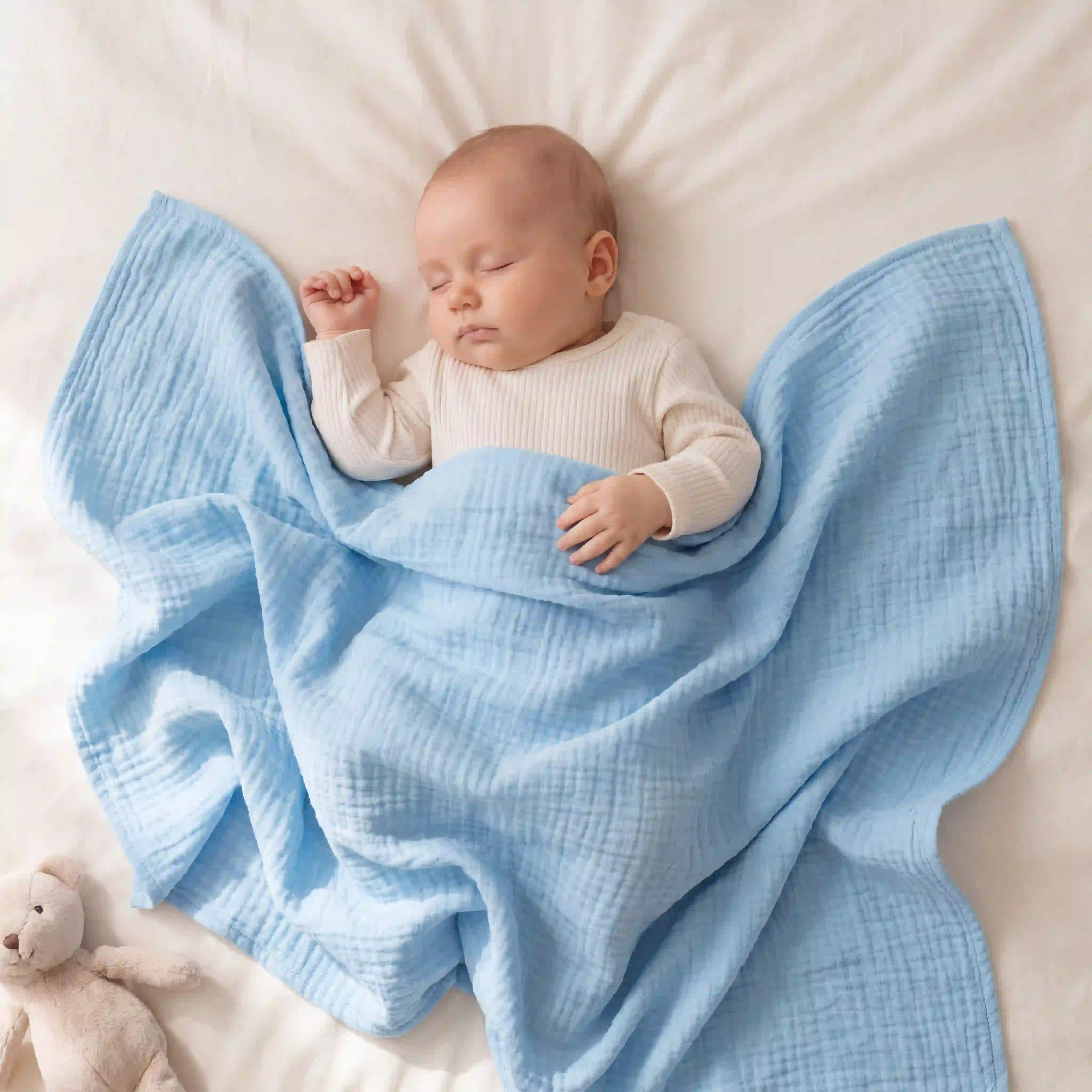 pic Bear Babydecke Kuscheldecke 70x100cm, airy blue Musselin