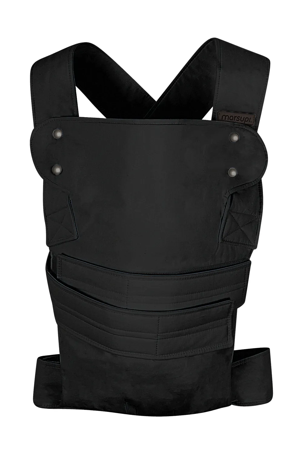 Marsupi Classic Babytrage Schwarz – Produktfoto Vorderansicht auf weißem Hintergrund