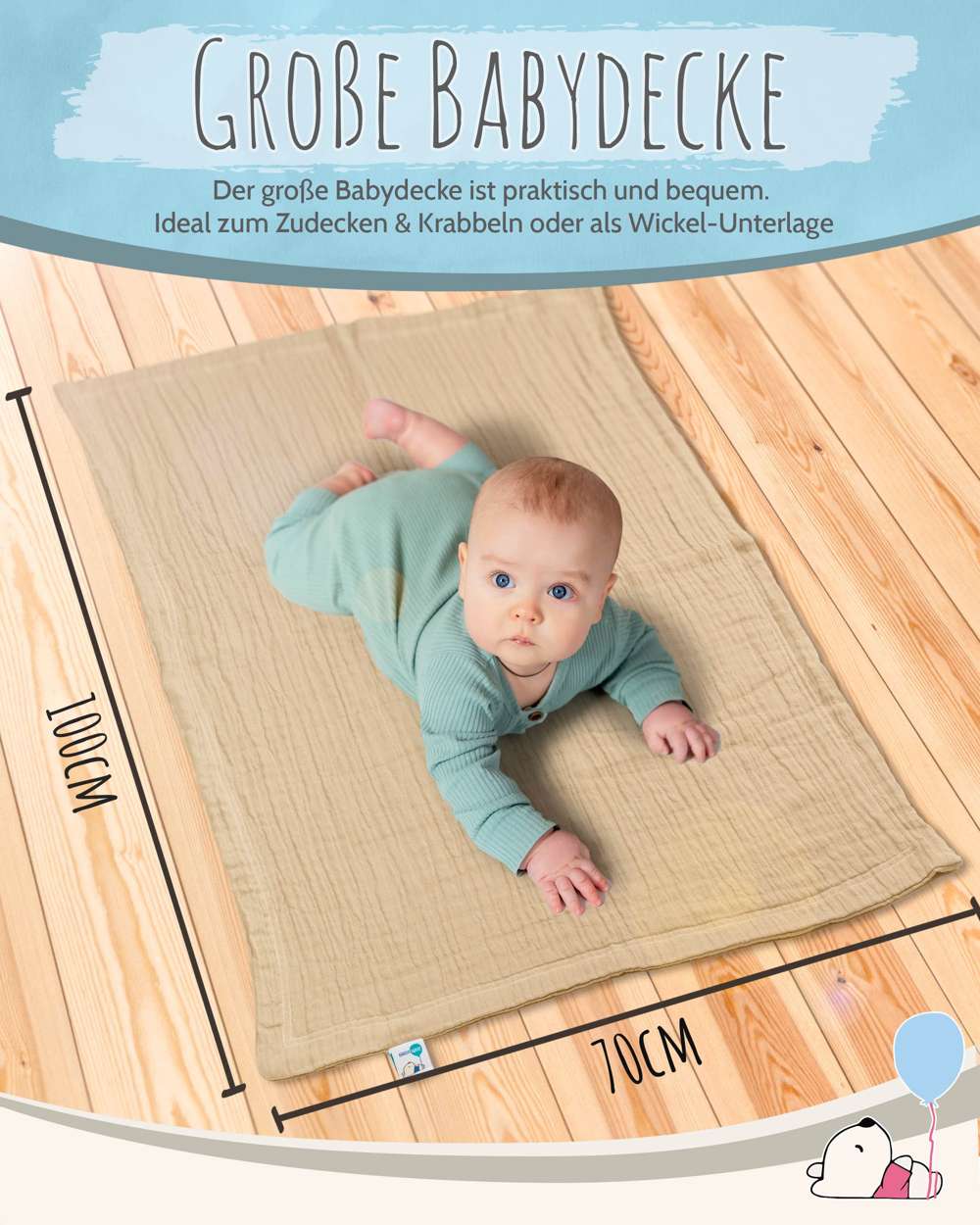pic Bear Babydecke Kuscheldecke 70x100cm, tender peach Musselin