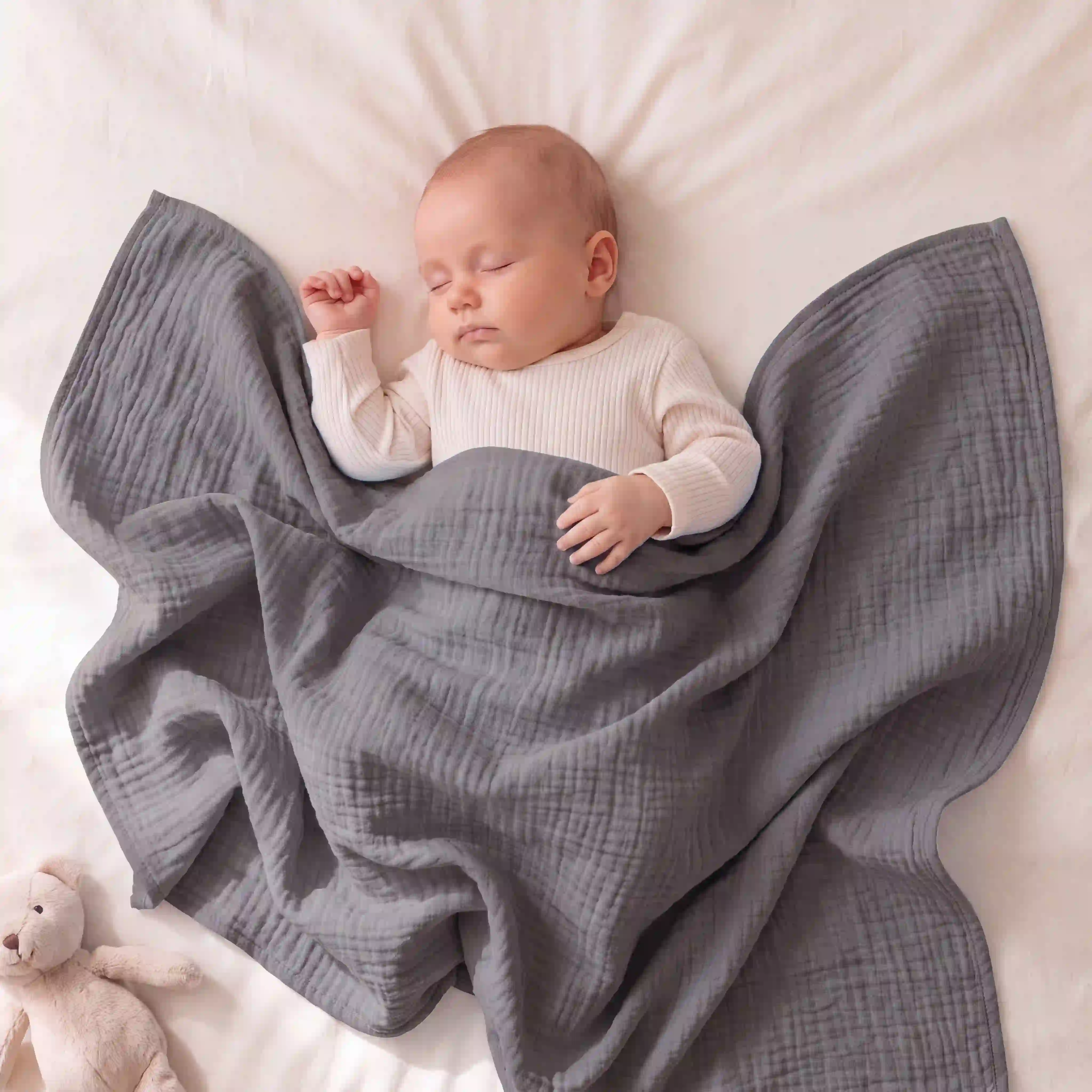 pic Bear Babydecke Kuscheldecke 70x100cm, Granit Musselin