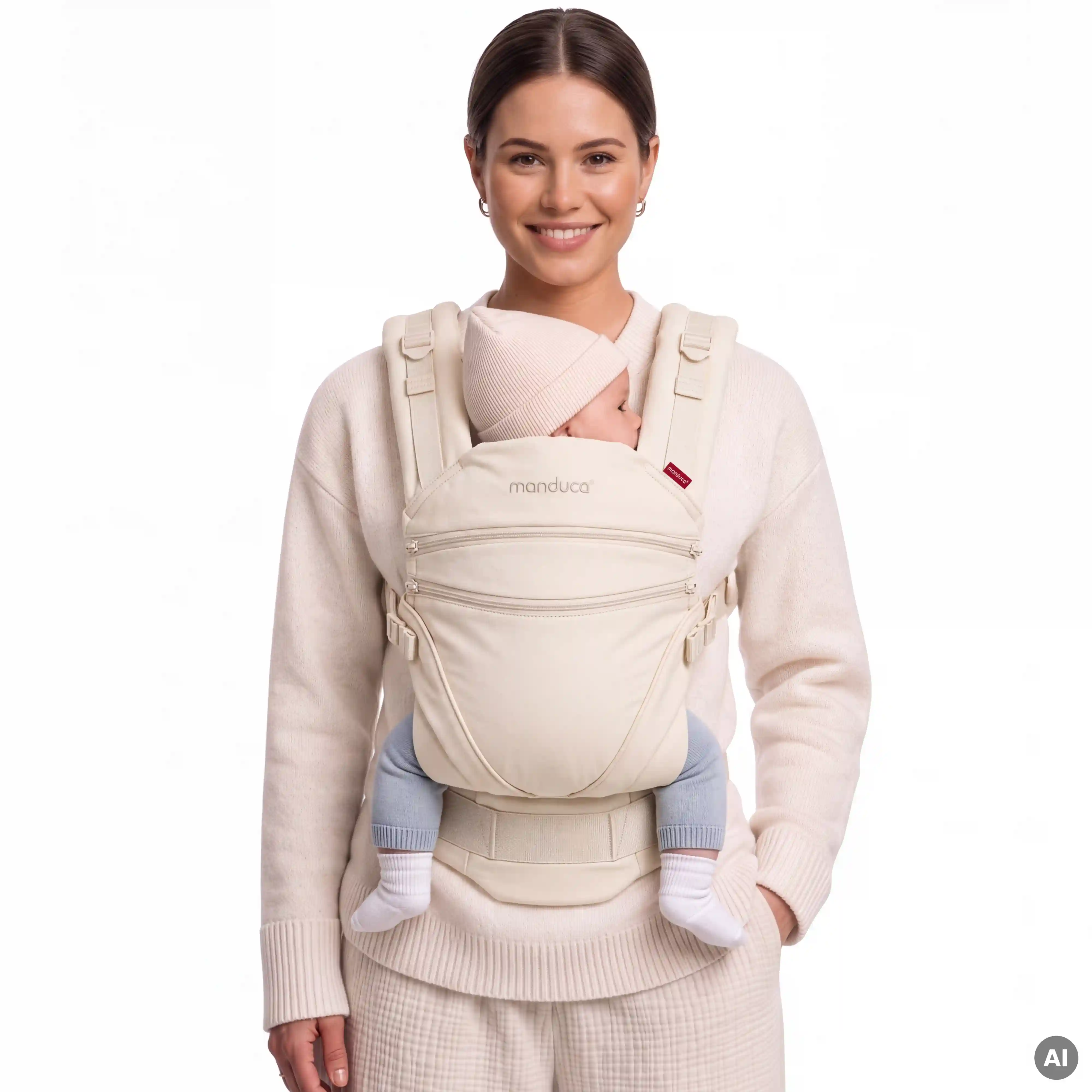 manduca XT Babytrage Pearl getragen mit Baby