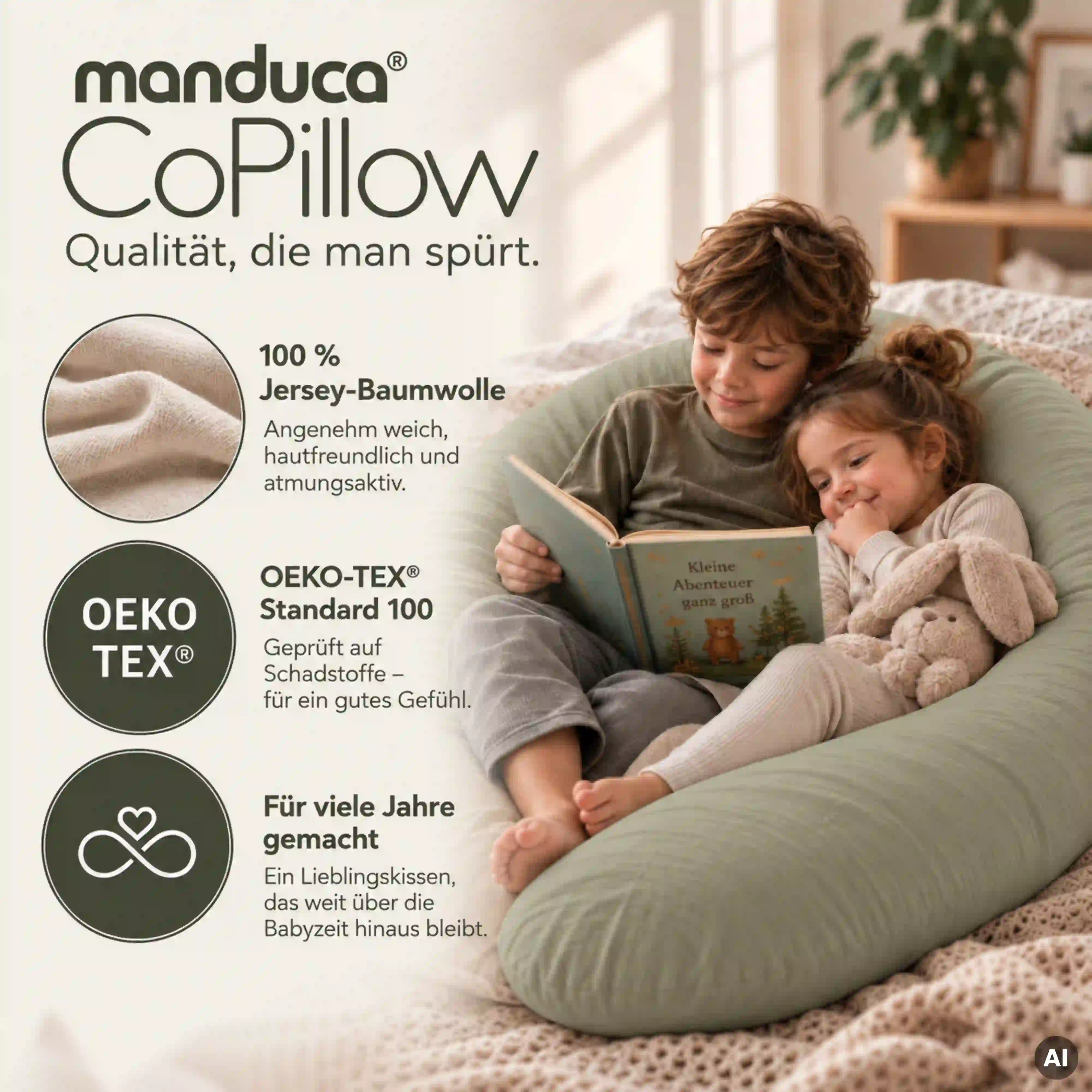manduca CoPillow Quiet Sage mit Jersey-Baumwolle und OEKO-TEX Standard 100