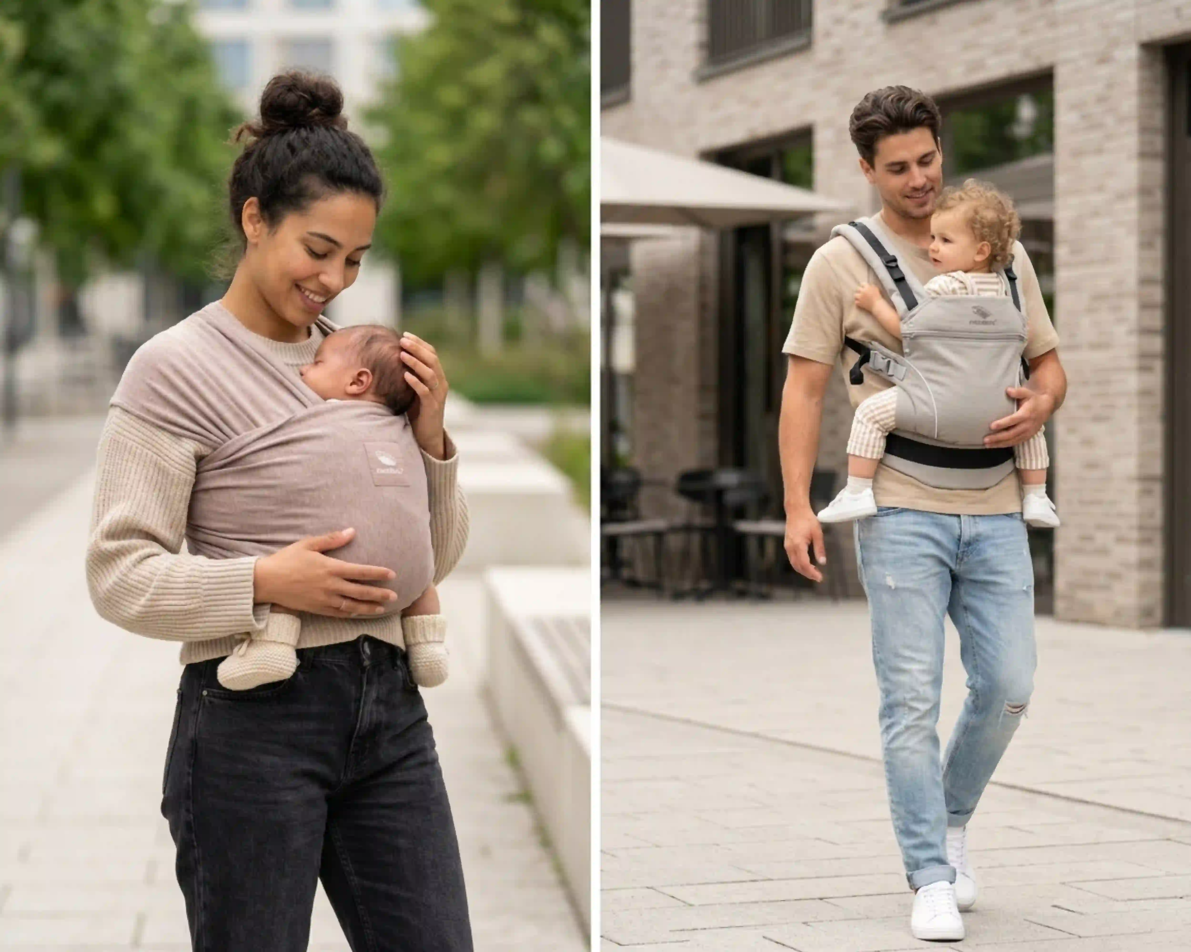 Vergleich zwischen einem Sling-Tragetuch und einer XT-Babytrage – Unterschiede in Design und Trageweise im Überblick