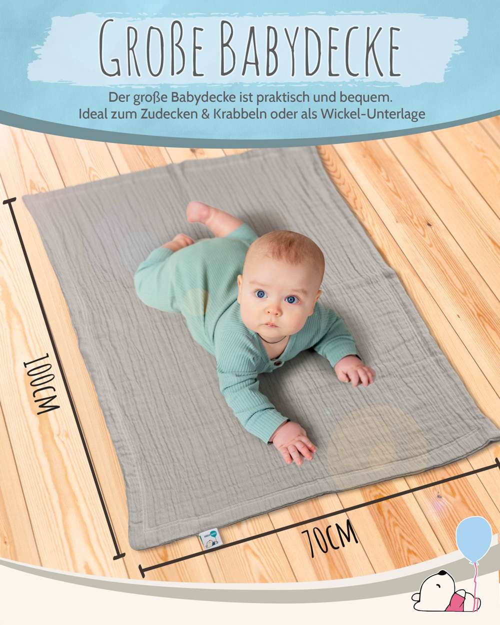 pic Bear Babydecke Kuscheldecke 70x100cm, oyster mushroom Musselin